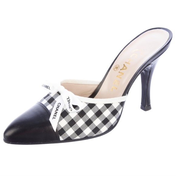 Chanel Gingham Black & White Mules - Picture 1 of 11